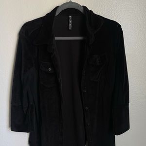 BLACK PLUSH BUTTON UP BLOUSE